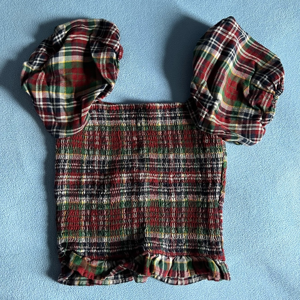 Plaid Puff Sleeve Top